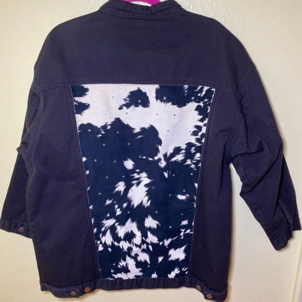 DAVID David vintage coastal cowgirl denim rhinestone cow print oversized jacket